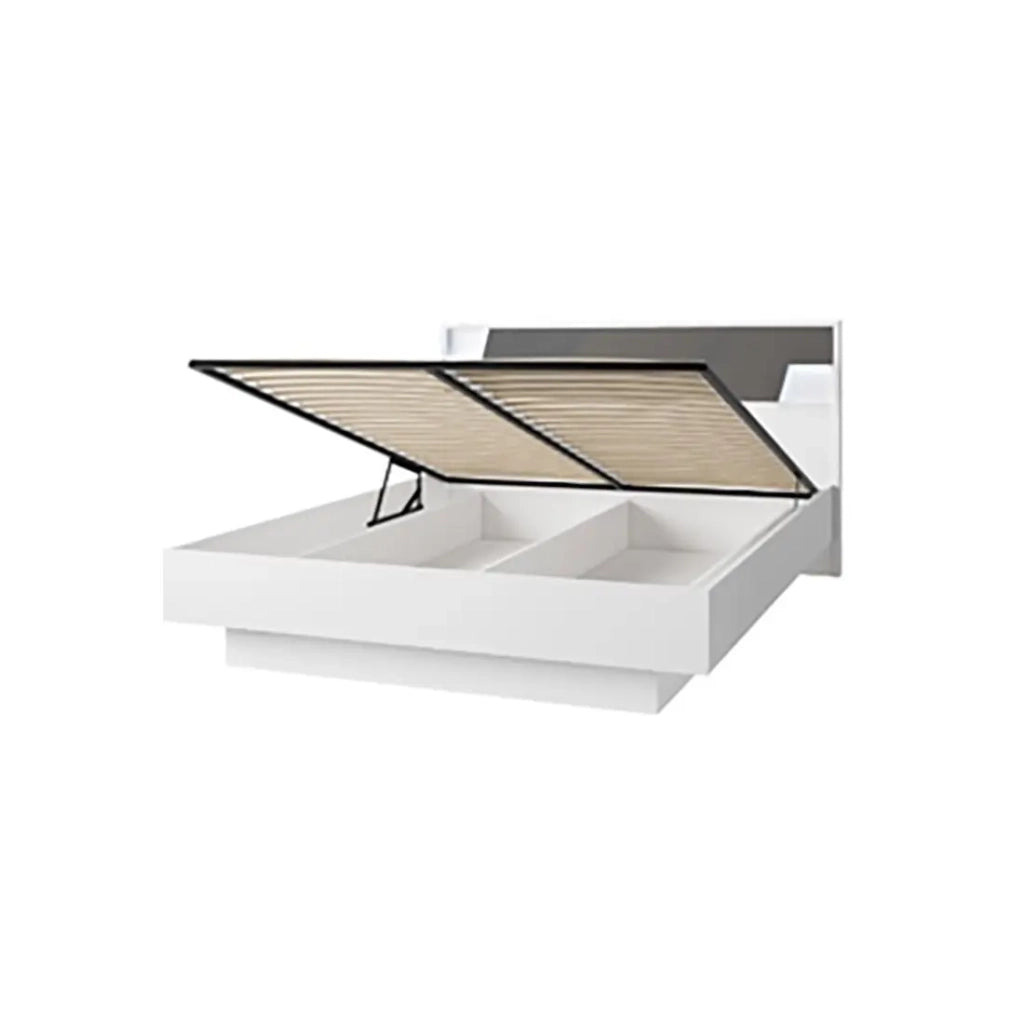 Letto FULMO 160 cm con contenitore - Colore bianco e finitura grigio cemento - 171 x 92 x 201 cm