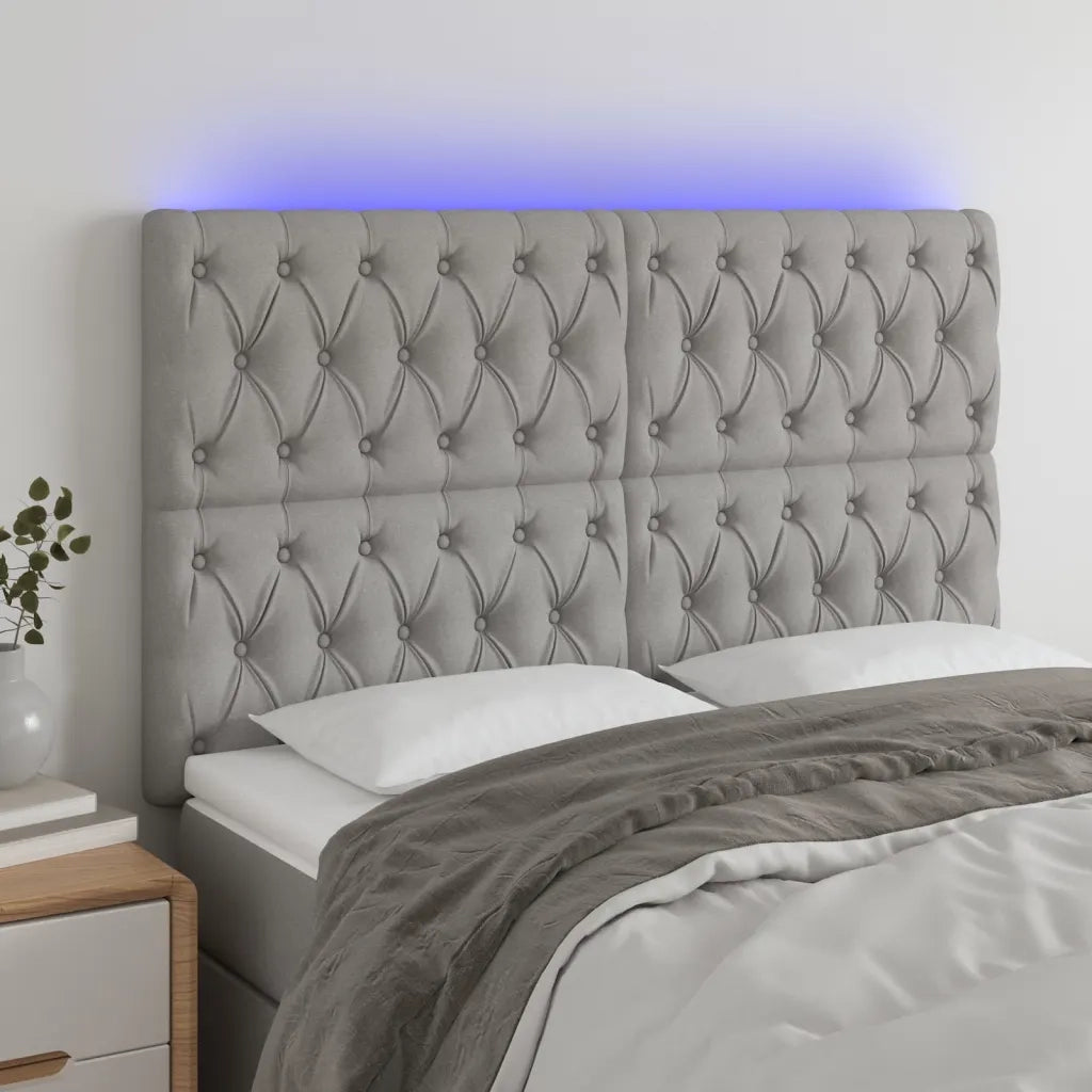 Testiera a LED-Testata con LED Grigio Chiaro 144x7x118/128 cm in Tessuto