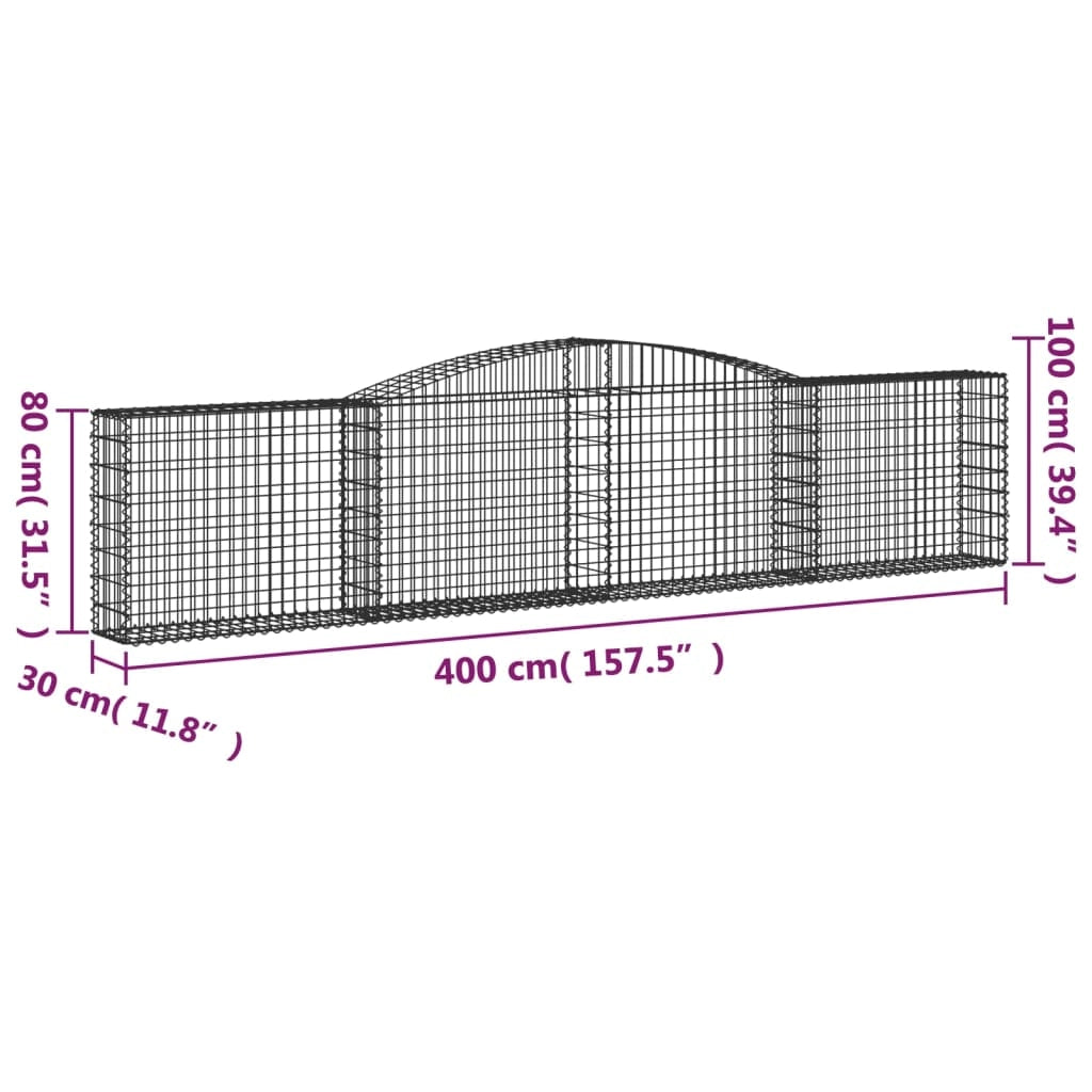 Set di 2 gabbioni ad arco per recinzione gabbia o muro di contenimento 400 x 30 x 80/100 cm ferro zincato argento 02_0041398
