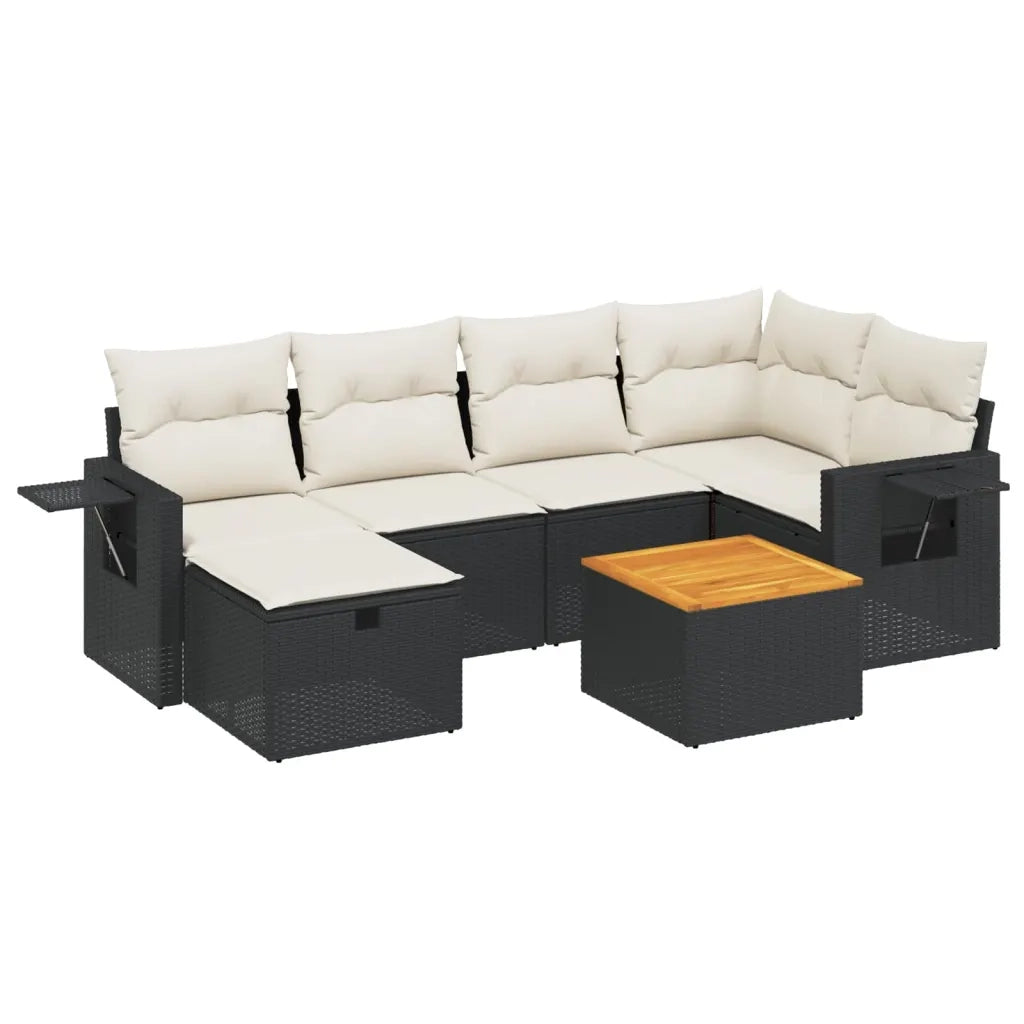 Set Divani da Giardino con Cuscini 7pz Nero Polyrattan