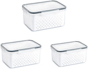 Set di organizzatori per frigorifero, contenitori alimentari con coperchio e setaccio, 3 set 850ML + 1750ML + 3300ML, organizzatore per frigorifero per il contenimento di frutta e verdura, insalata, frutta a grappolo.