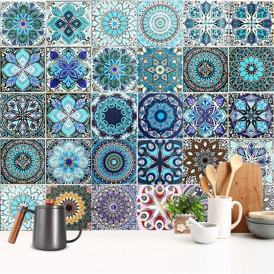 Tegelstickers 30 Stuks - Tegelstickers 15x15 cm - Stile Marocchini - Autoadesivi - Decorativi - Adatti per Cucina e Bagno - Affresco per Parete