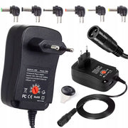 Alimentatore Universale DC 30W – Regolabile 3–12V, 1.2A | 6 Connettori Elbow, USB | Compatto, Certificato CE, FCC, RoHS