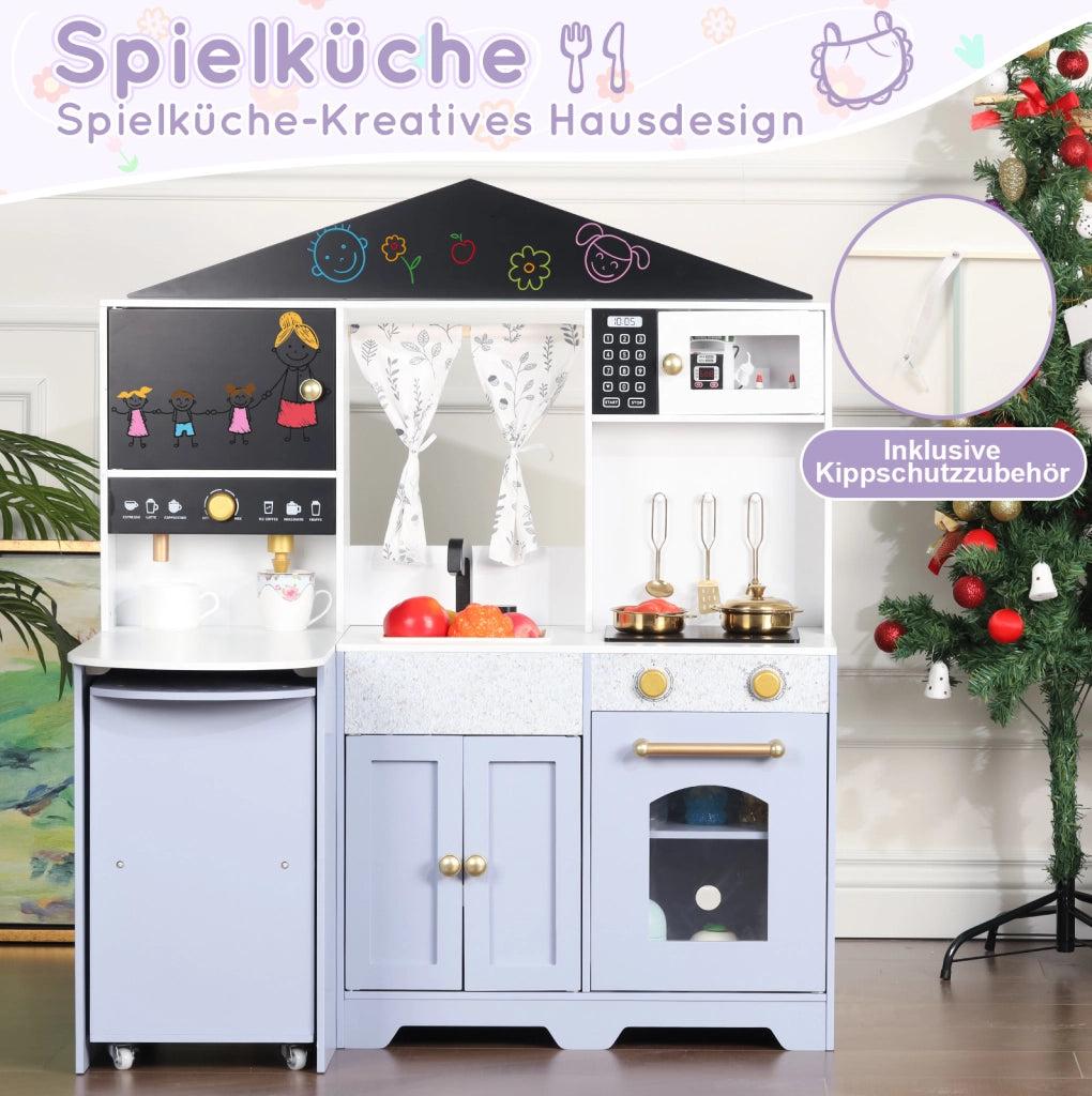 Cucina giocattolo per bambini in MDF; bianco e lilla; 60x90x105 cm; con accessori