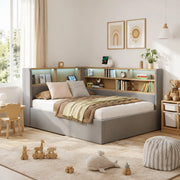 Letto imbottito grigio con contenitore idraulico, LED e USB-C
