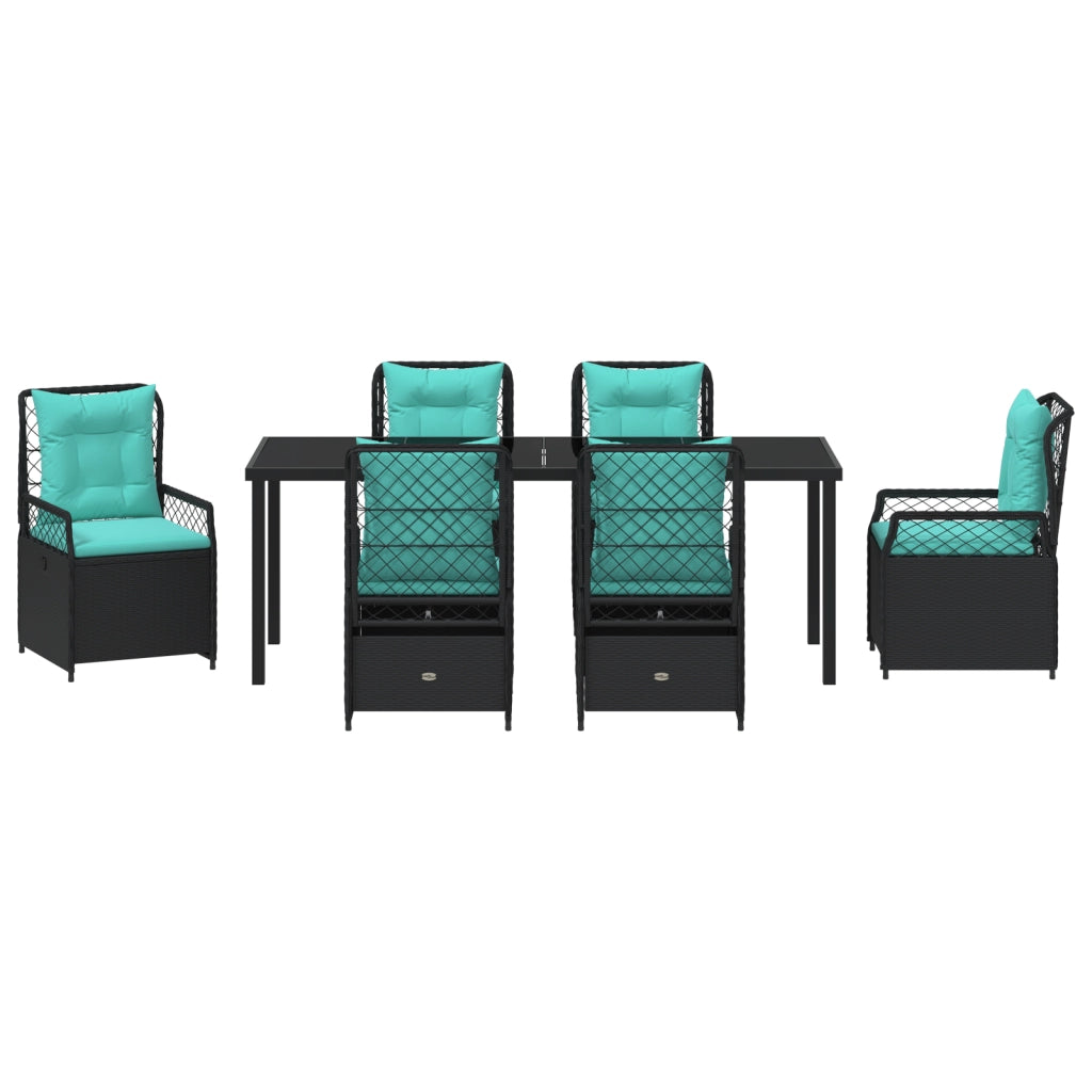 Set da Pranzo da Giardino di 7 Pezzi Rattan Polietilene Nero