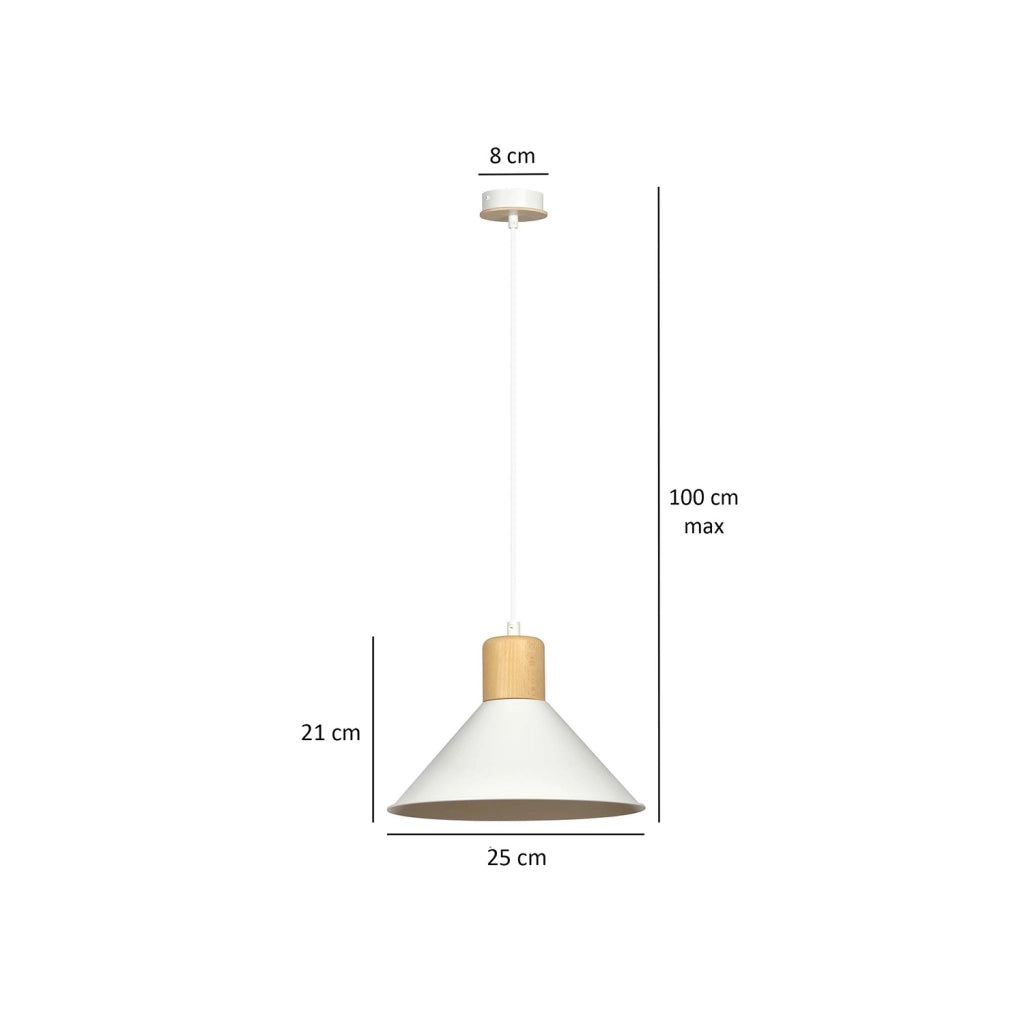 Sospensione Nordica 1 Luce Chandra In Acciaio Bianco E Legno