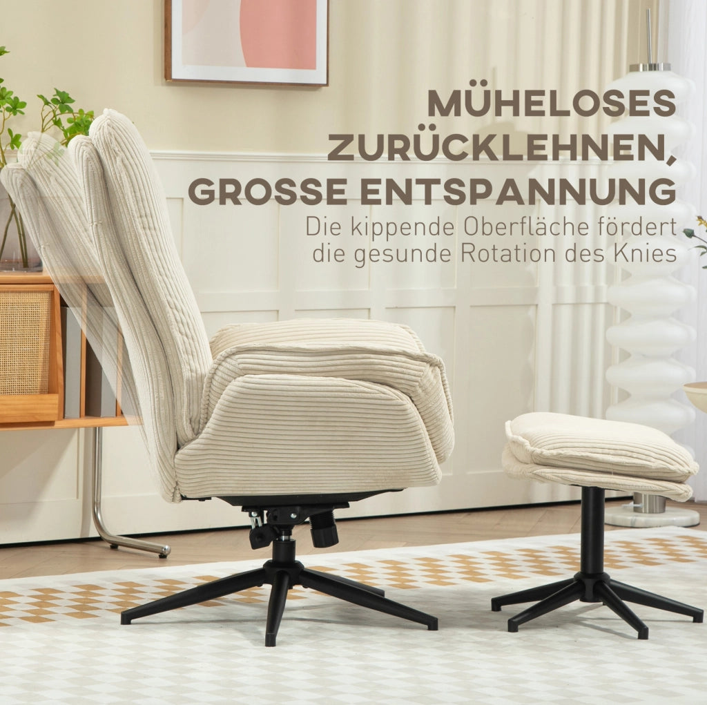 Poltrona relax girevole 360° con poggiapiedi beige