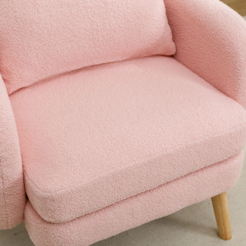 Poltrona singola in tessuto Teddy con cuscino, seduta imbottita 14 cm, struttura in legno massello