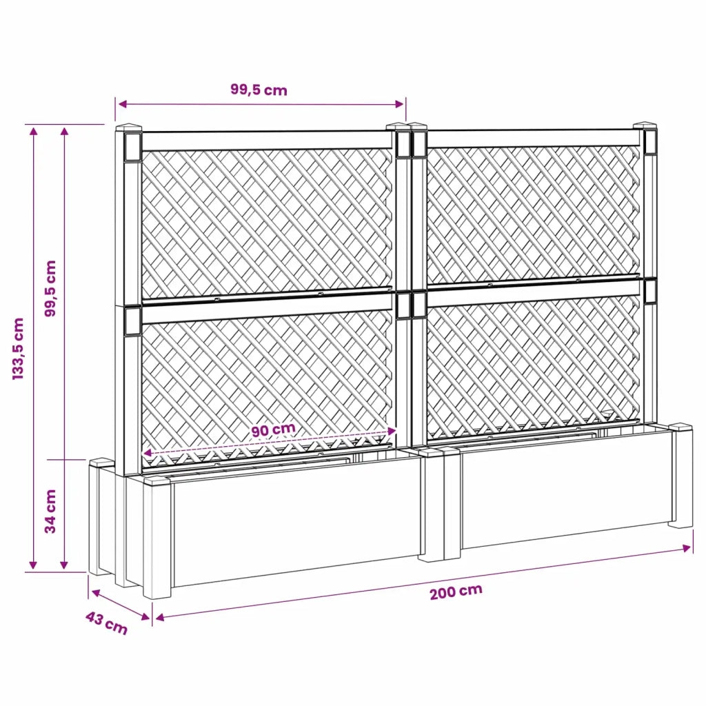 Grande vaso con trellis 2 pcs Grigio 200 x 43 x 133,5 cm PP