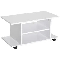 Mobile TV Moderno con Ripiani, Mobiletto Porta TV da 42" con Ruote Girevoli a Freni, 2 Piccolo Ripiani Laterali per Soggiorno e Camera da Letto, 80x40x40 cm, Bianco