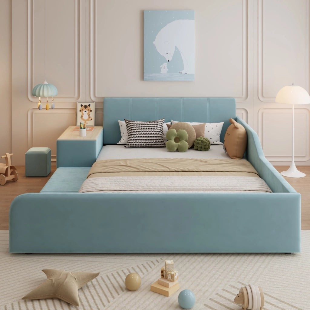 Letto con Sponda 140 x 200 cm; Letto Singolo - Scrivania Laterale; Ripiani e Sgabello