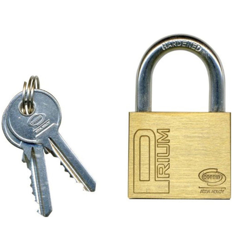 Trade Shop - Lucchetto Catenaccio Mm 25 Gancio Arco Lungo Corbin Con 2 Chiavi Corpo Ottone -