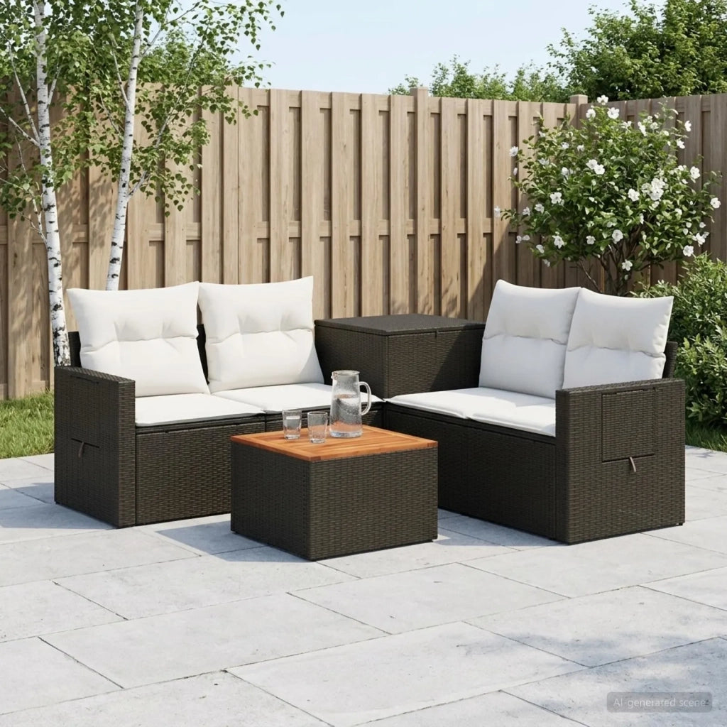 Set di divani 6 pz Nero e Bianco Crema 3447452