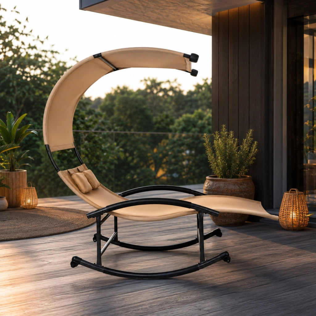 Dondolo 2 Posti Prendisole Con Parasole Integrato Design Ergonomico In Textilene Traspirante Struttura In Acciaio E Cuscini Ideale Per Giardino Piscina Outdoor 140x200x185 Cm Beige