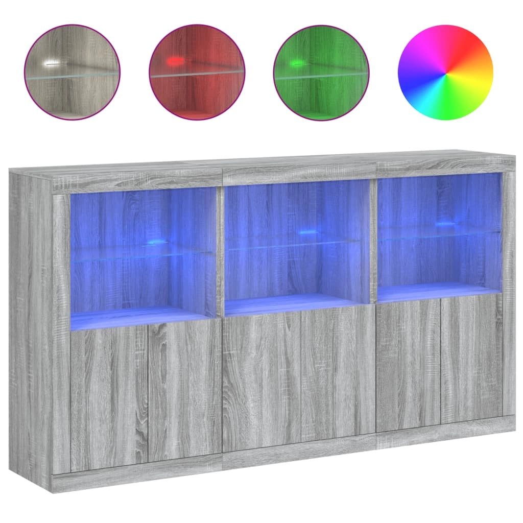 Buffet credenza cassettiera armadio mobile contenitore organizer per cucina soggiorno salotto con luci LED Sonoma 181,5 x 37 x 100 cm grigio 02_0030062