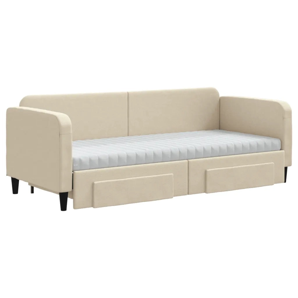 Divano Letto Estraibile con Cassetti Crema 80x200 cm in Tessuto 3196869