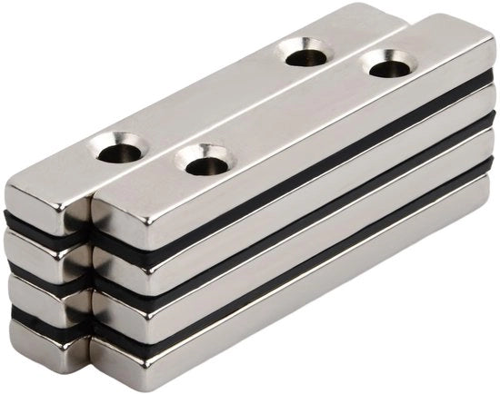 Pacco di 8 forti magneti quadrati in neodimio, magneti neodimio extra forti, magneti piatti a vite, magneti a chiusura magnetica con foro, magneti rettangolari per DIY, costruzioni, fai da te e ufficio (60×10×5 mm)