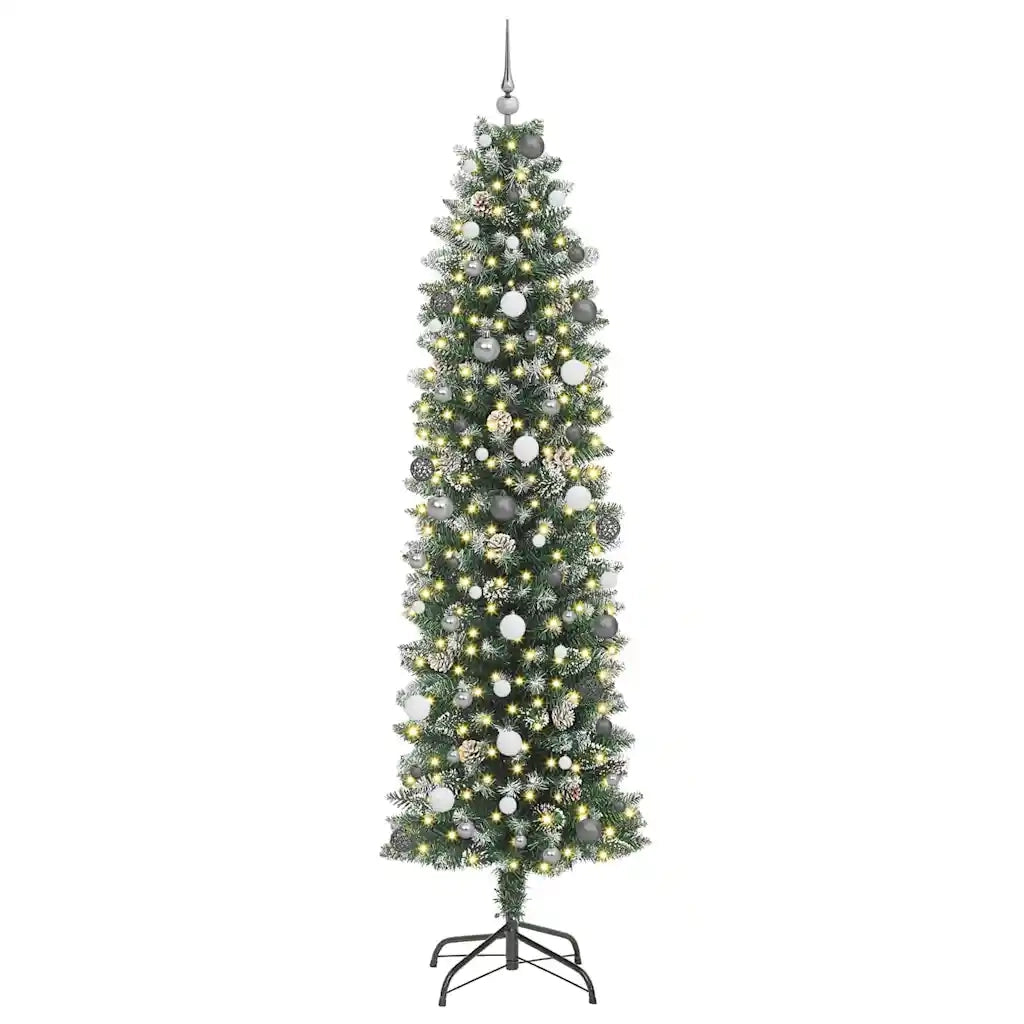 Albero di Natale Artificiale Sottile Verde e Bianco 240 cm 3395316