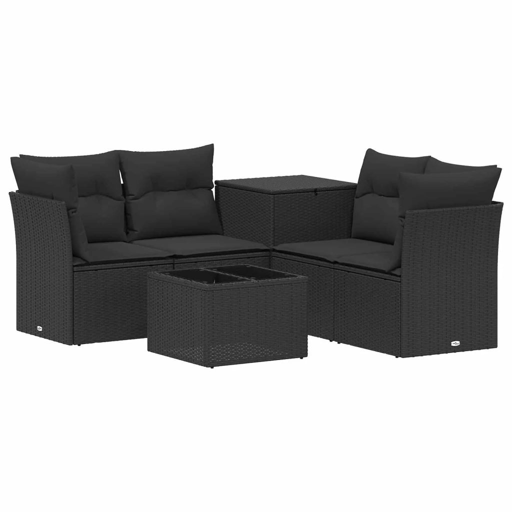Set di divani 6 pz Nero Rattan sintetico e Acciaio 3447334