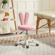 SEDIA DA SCRIVANIA A ORECCHIE DI CONIGLIO AD ALTEZZA REGOLABILE E RIVESTITA IN PILE TEDDY ROSA, 53X53X70-84 CM