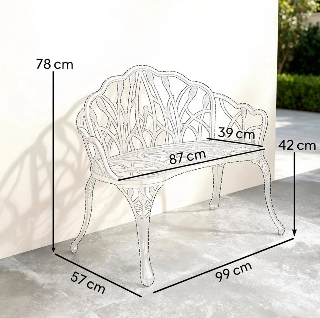 Panchina da giardino a 2 posti in alluminio pressofuso verde antico 99x57x78 cm