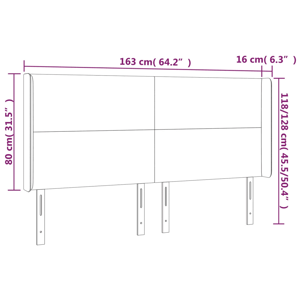 Testiera a LED Tortora 163x16x118/128 cm in Tessuto