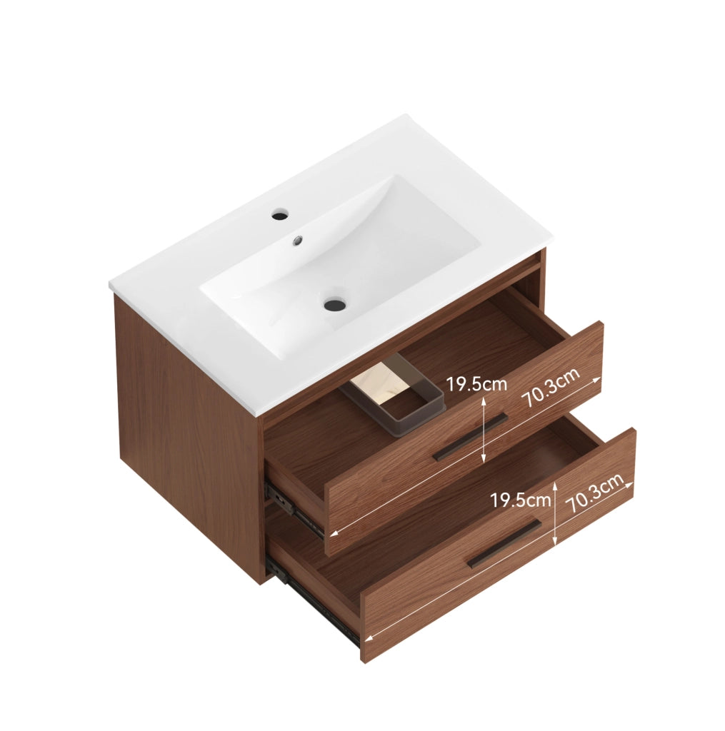 Mobile bagno 75 cm in rosso marrone con 2 cassetti ampi
