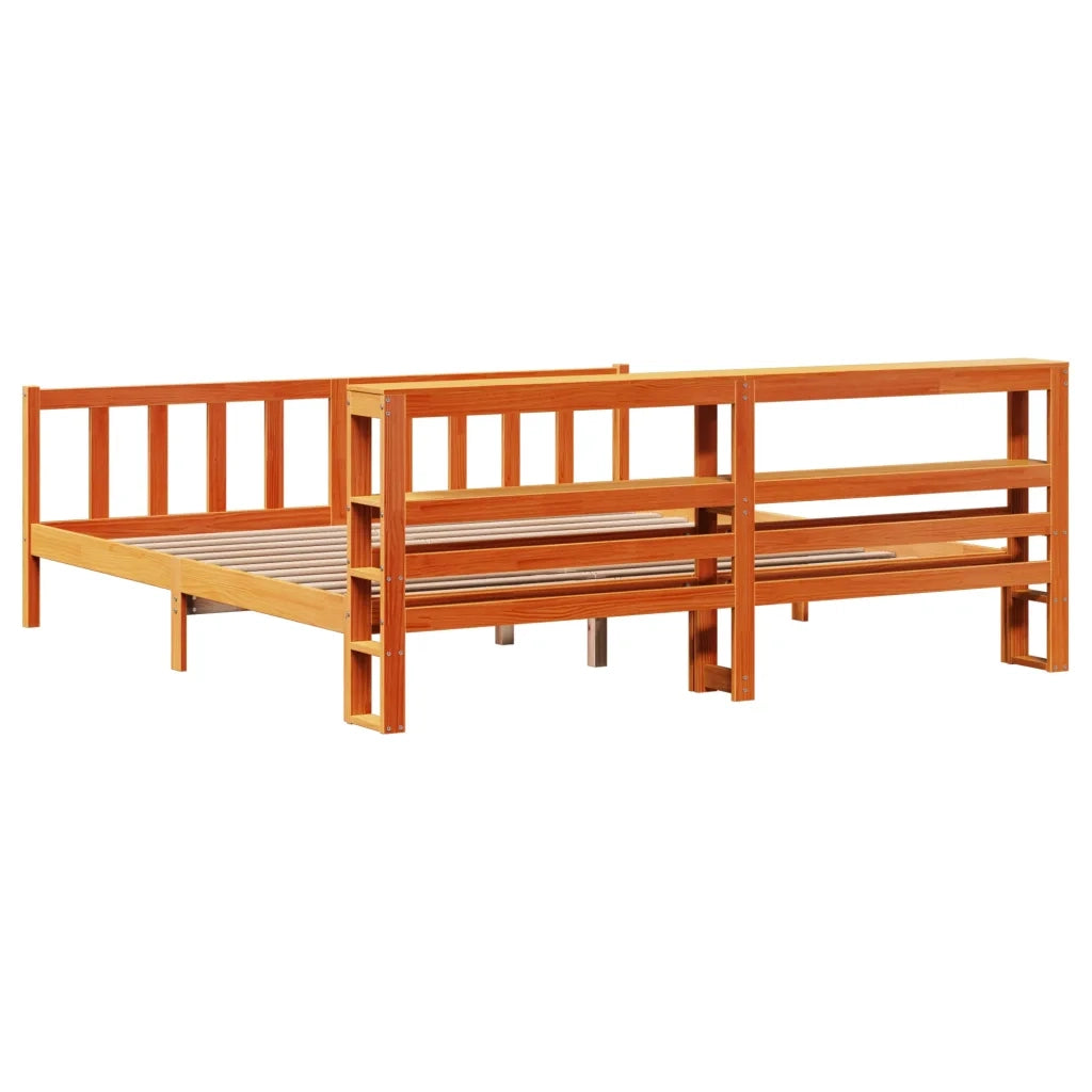 Giroletto con Testiera-Struttura Letto con testiera Marrone Cera 200x200 cm Massello Pino 442190