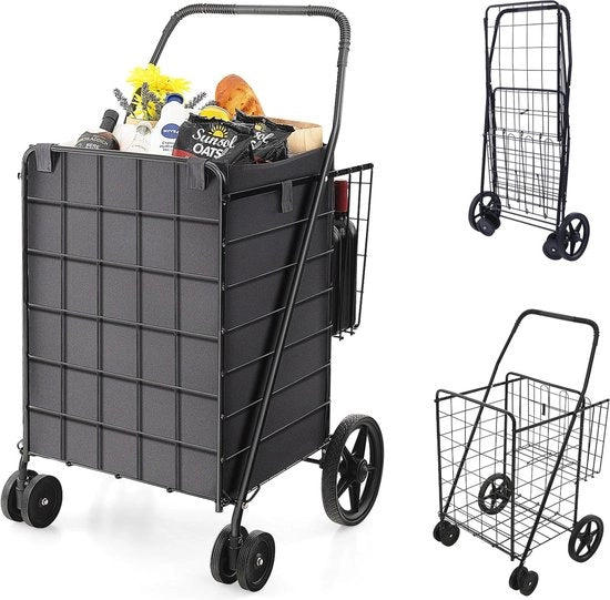 Carrello di Supermarket con Borsa Rimovibile e 2 Ruote - Carrello Multifunzionale per Shopping e Trasporto