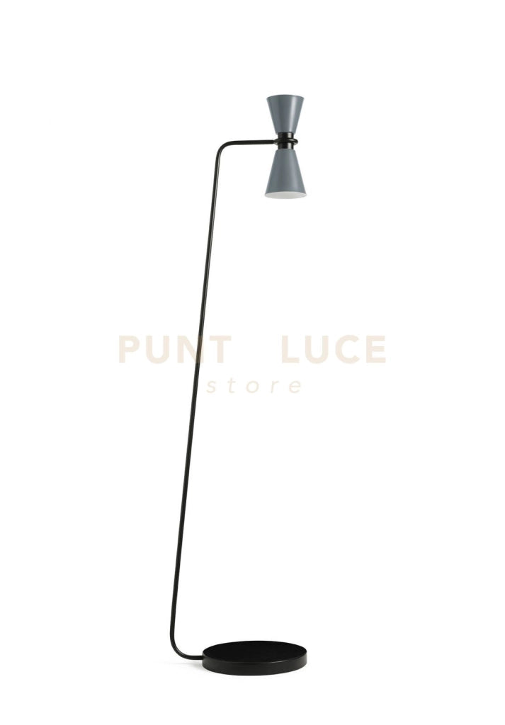 GRAAL LAMPADA DA TERRA 2 LUCI METALLO GRIGIO PARTICOLARI NERI  H.172CM