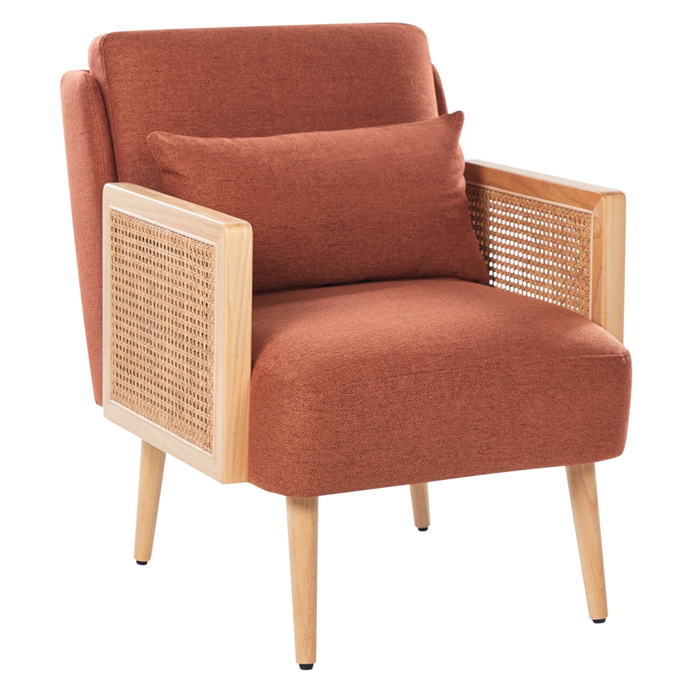 Poltrona Arancione Poliestere Struttura in legno con intreccio in rattan Gambe in legno Tappi delle gambe in plastica con cuscino Stile tradizionale Soggiorno Camera da letto