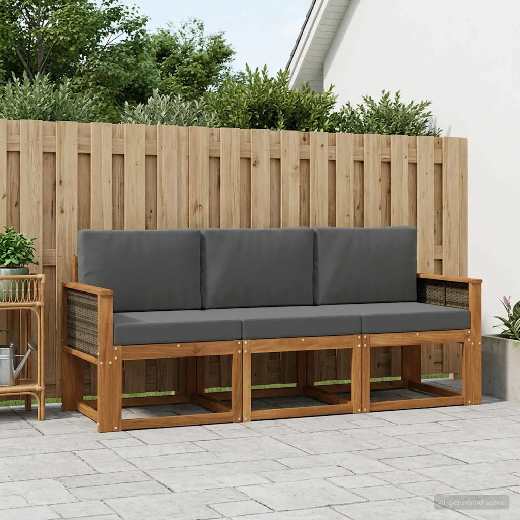 Set di divani da esterno con cuscino 3 pcs Naturale e Antracite 3384948