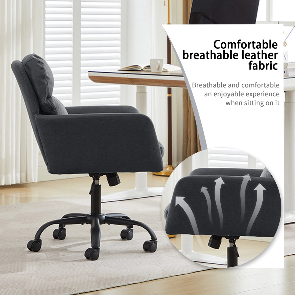 Sedia da ufficio in PU con struttura in metallo e imbottitura ergonomica in schiuma nero per uso quotidiano