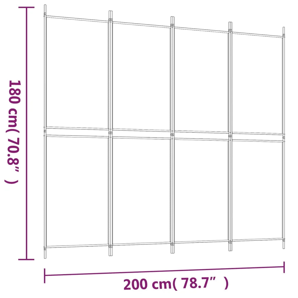 Divisorio a 4 Pannelli Bianco 200x180 cm Tessuto 350214