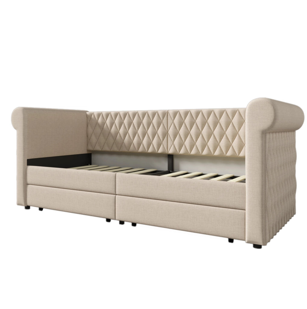 Divano letto vintage 90x200 cm con 2 cassetti e struttura resistente