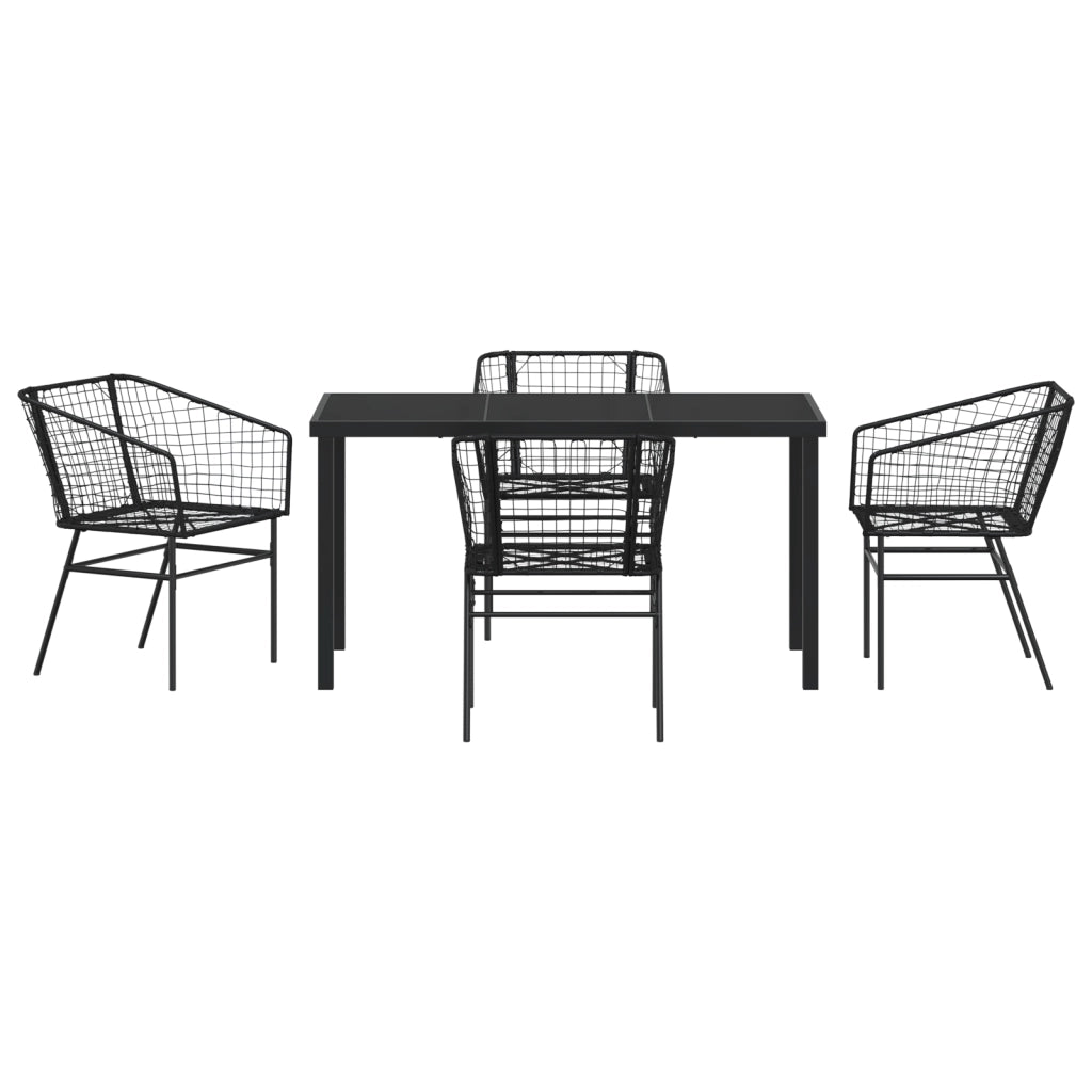 Set da pranzo da giardino 5 pezzi in polyrattan nero