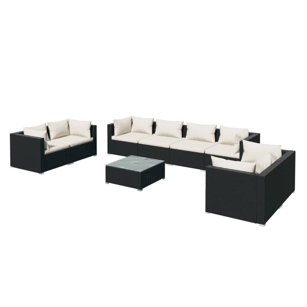 Mobili da giardino mobili da esterno Set di mobili da 9 pezzi con cuscini in resina intrecciata nera 02_0018148