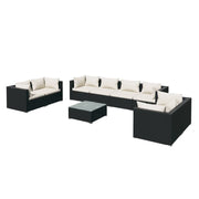 Mobili da giardino mobili da esterno Set di mobili da 9 pezzi con cuscini in resina intrecciata nera 02_0018148