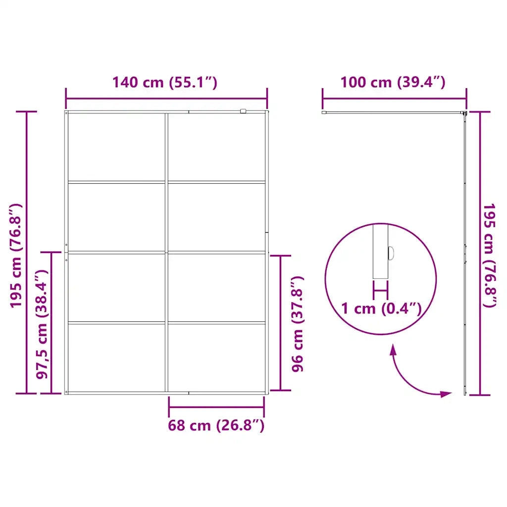 Parete Doccia Walk-in Nero 140 x 195 cm vetro temperato