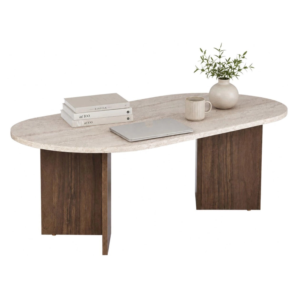 Elain, Tavolino da Salotto Forma Ovale, 119x60x40h cm Marrone Noce