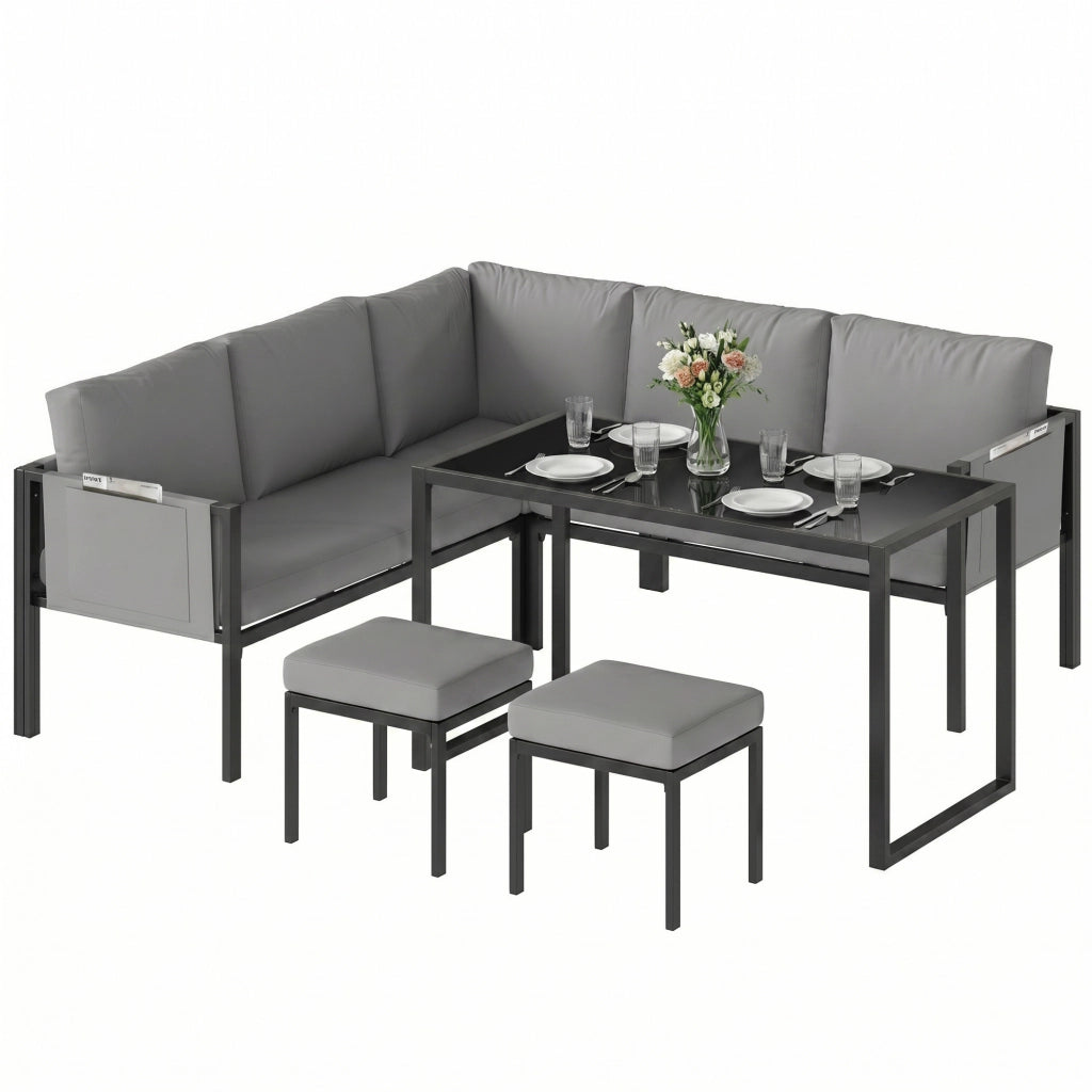 Divano Angolare Esterno Set da Giardino 6 Pezzi ¨C zephmum ¨C Grigio Polyrattan 10cm Cuscini