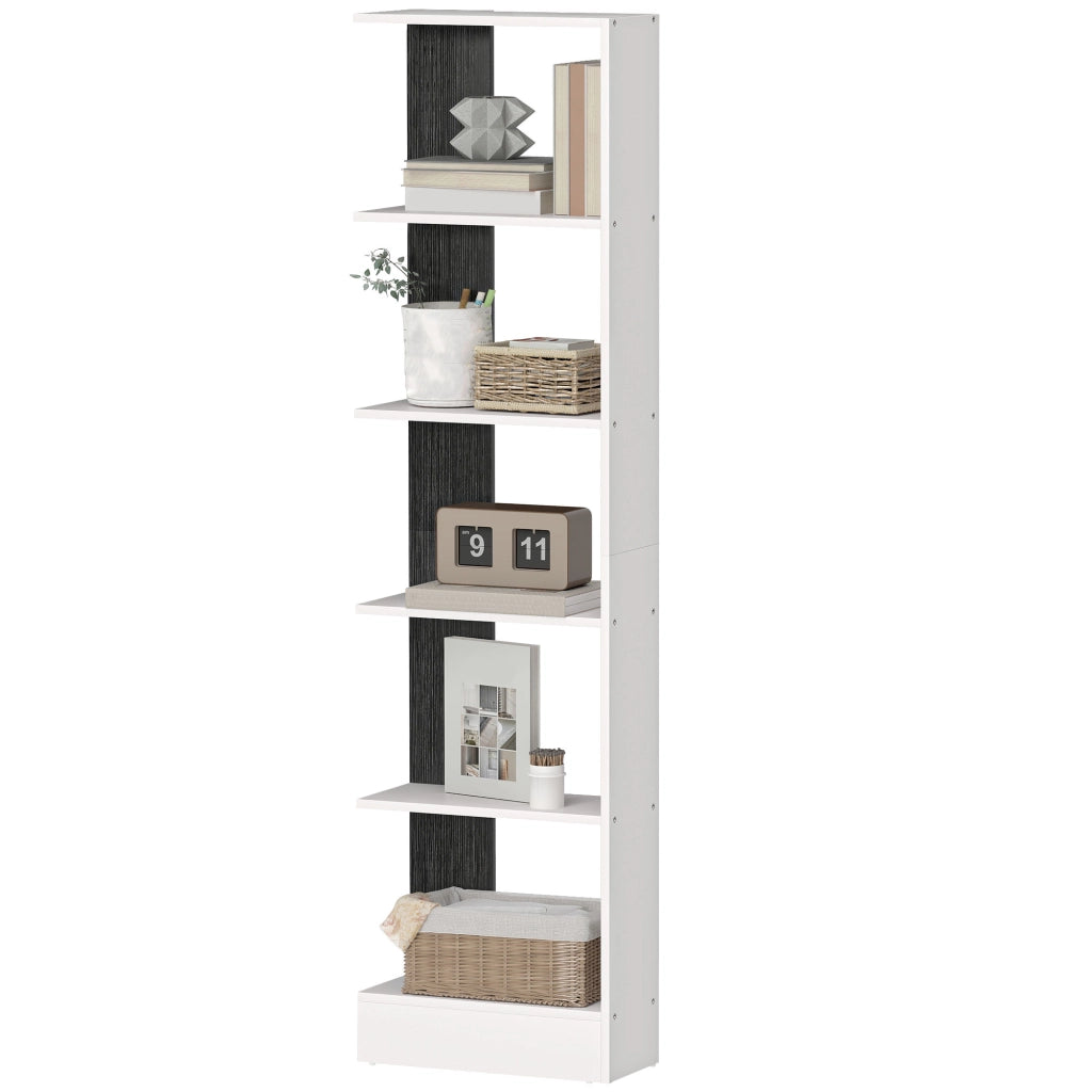 Libreria 5 Ripiani in Legno Bianco e Nero Moderna Salvaspazio ¨C zephmum ¨C 45x21x170