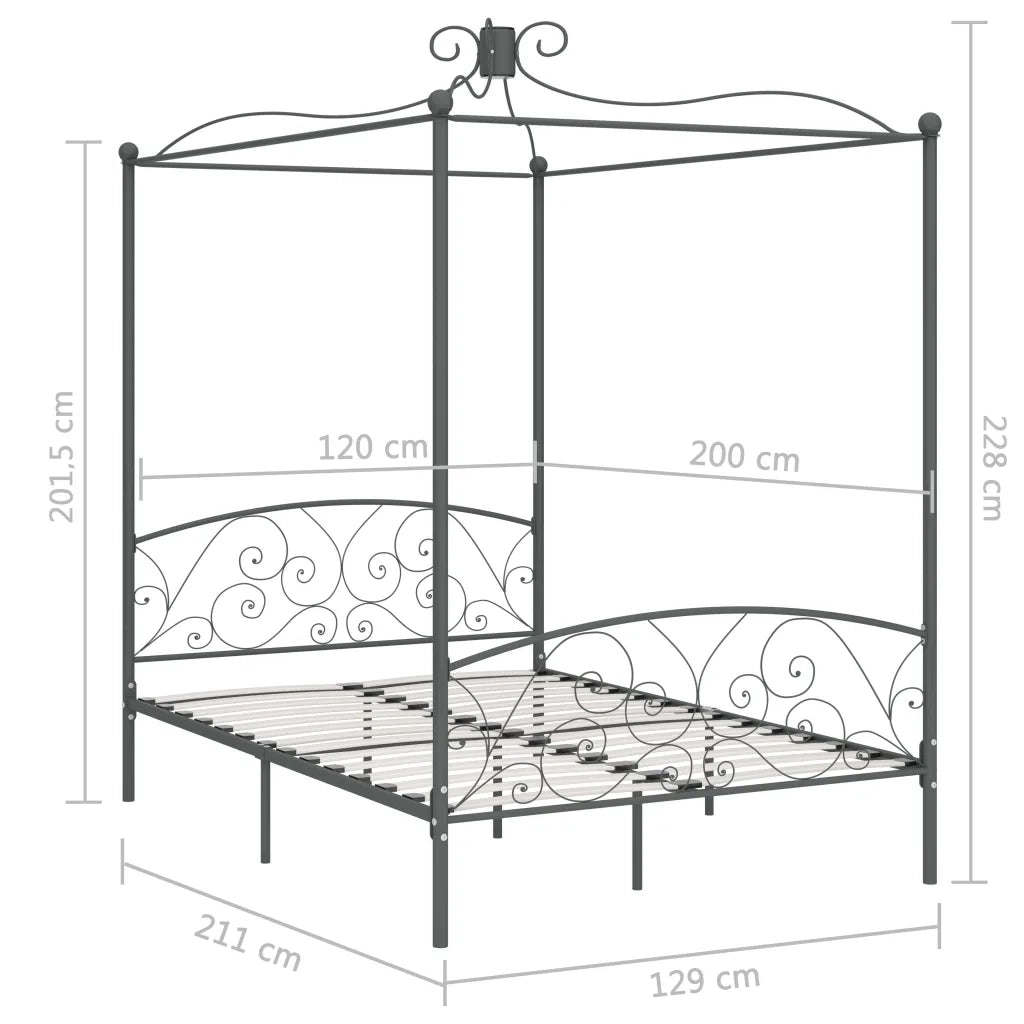 Letto a Baldacchino Grigio in Metallo 120x200 cm 284482