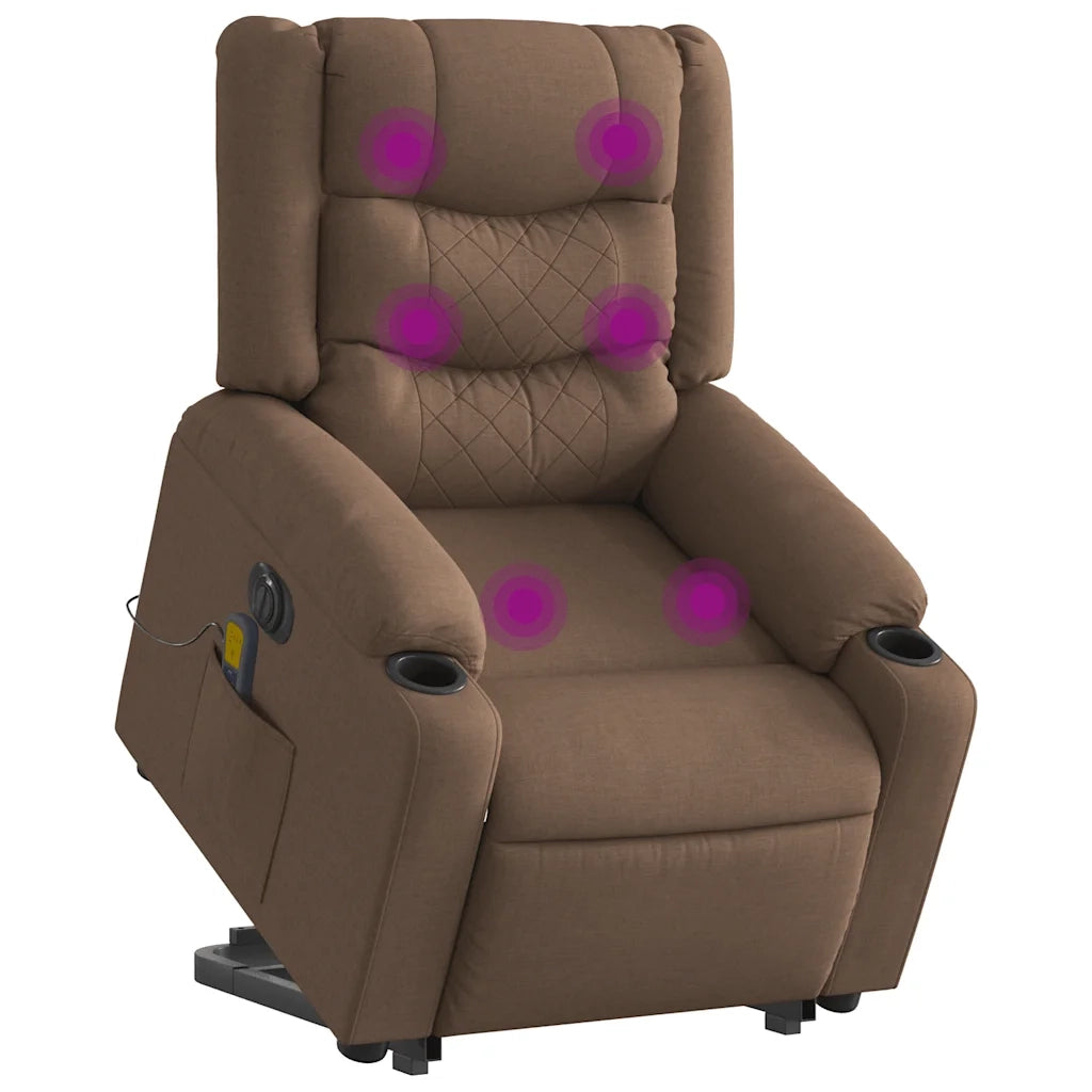 Poltrona Alzapersona Massaggiante Elettrica Marrone Tessuto 3310283