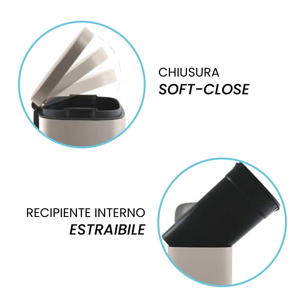 Set pattumiera 5lt a pedale e portascopino in acciaio tortora opaco Axin