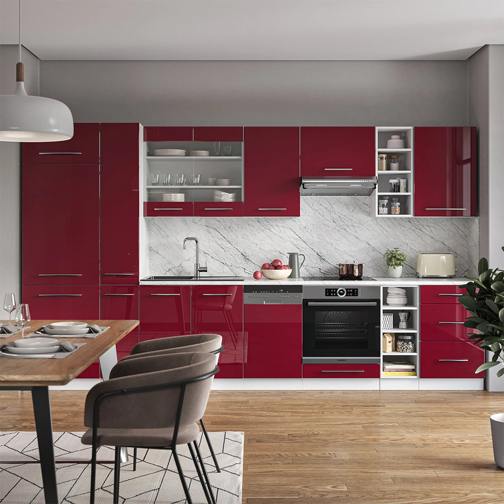 Cucina componibile Fame-Line Bordeaux lucido/Bianco 355 cm, PL Rovere Vicco