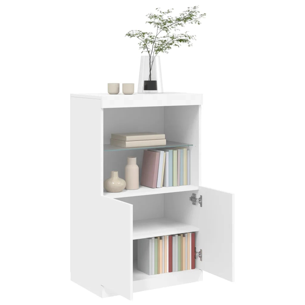 Credenza con Luci -Buffet-Armadio da cucina Bianca 60,5x37x100 cm
