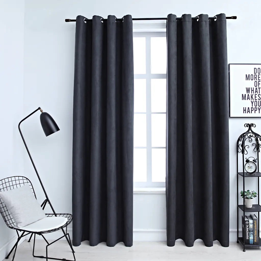 Tende Oscuranti con Anelli in Metallo 2 pz Antracite 140x225 cm 134459