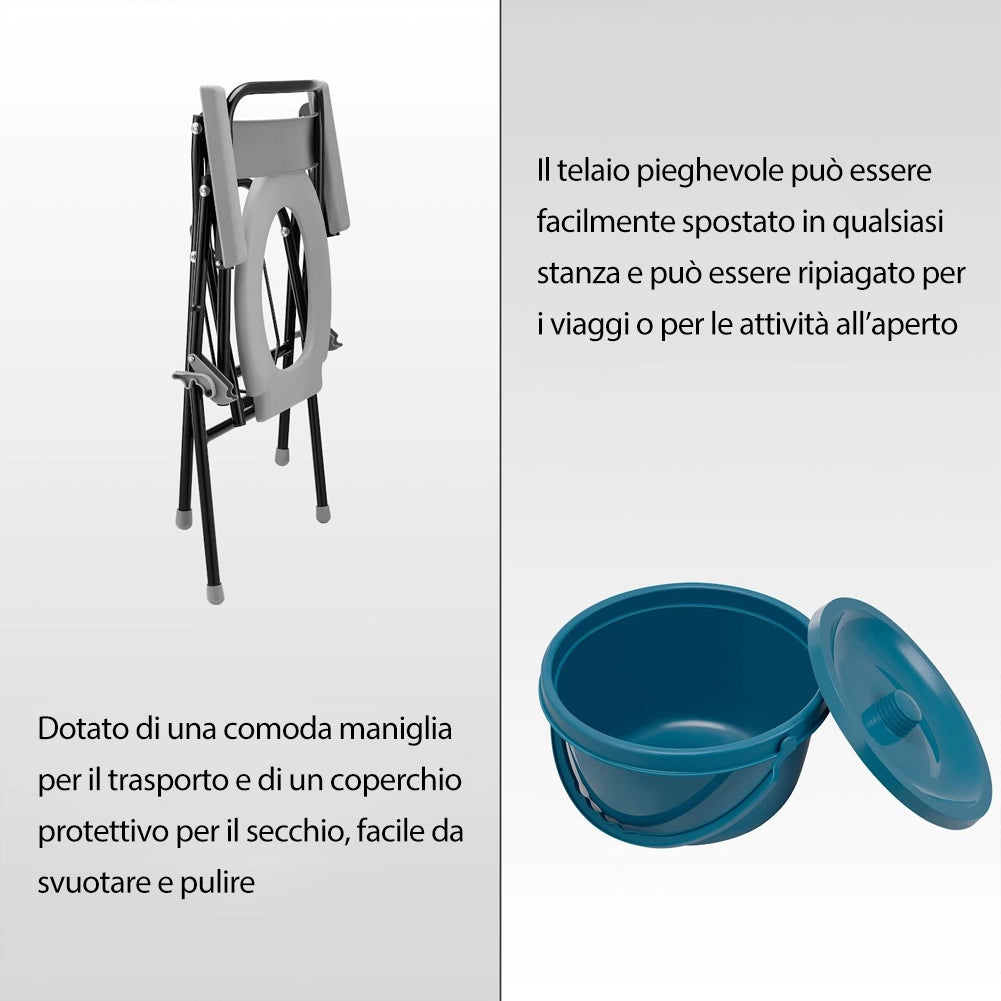 Sedia WC Pieghevole con Vaso Rimovibile per Anziani e Disabili 45.5x46x85cm